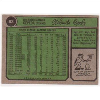 1974 Topps Orlando Cepeda #83 Card - HOF'er