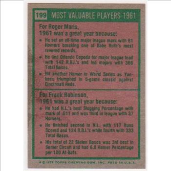 1975 Topps Roger Maris/Frank Robinson #199 Card