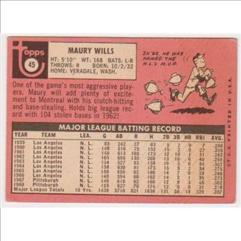 1969 Topps Maury Wills #45 Card