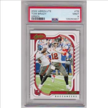 Graded PSA Mint 9 - Tom Brady 2022 Panini Absolute Green Letter Parallel #78 Card