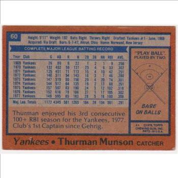 1978 Topps Thurman Munson #60 Card