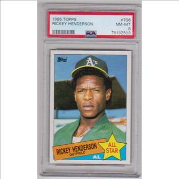 Graded PSA NM-MT 8 - Rickey Henderson 1985 Topps #706 Card