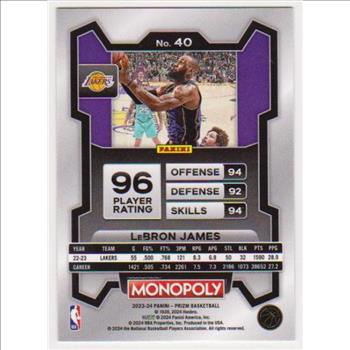 Lebron James 2023-24 Panini Prizm Monopoly #40 Card