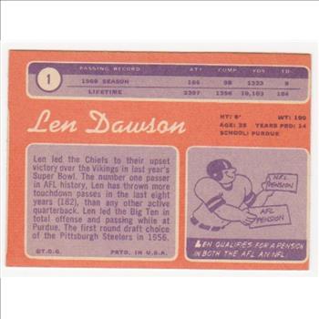 1970 Topps Len Dawson #1 Card - HOF'er