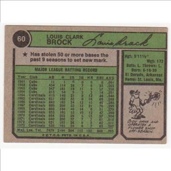 1974 Topps Lou Brock #60 Card - HOF'er