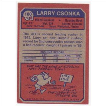 1973 Topps Larry Csonka #100 Card - HOF'er
