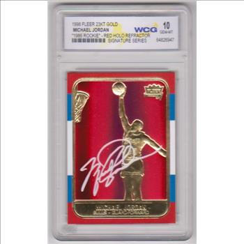 Graded Gem Mint 10 - Michael Jordan 1998 Fleer '86 Rookie Red Holo Refractor 23 Kt Gold Card