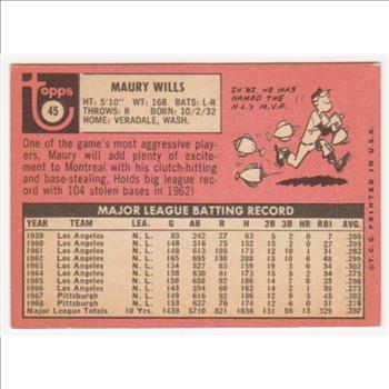 1969 Topps Maury Wills #45 Card