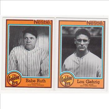 1987 Topps Nestle Babe Ruth #5 + Lou Gehrig #1 Card Pair - HOF'ers