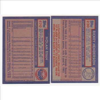 1984 Topps Nolan Ryan #470 + Rickey Henderson #230 Card Pair