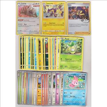 50 Different Pokemon Trading Cards w/ 3 HOLOS + More