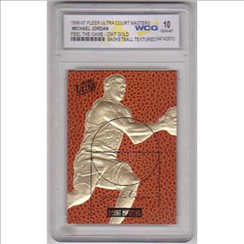 Graded Gem Mint 10 - Michael Jordan 1996-97 Fleer Ultra Court Masters Feel The Game 23 Kt Gold Card