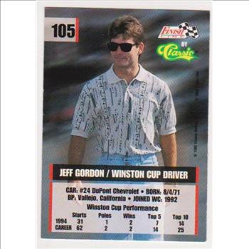 Rare - JEFF GORDON 1995 Finish Line PRINTER'S PROOF Insert Card - 1 of only 398 Produced!