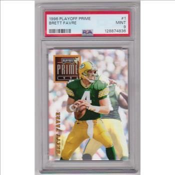 Graded PSA Mint 9 - Brett Favre 1996 Playoff Prime #1 Card