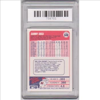 Graded Mint 9 - Sammy Sosa 1990 Fleer #548 Rookie Card