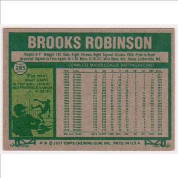 1977 Topps Brooks Robinson #285 Card - HOF'er