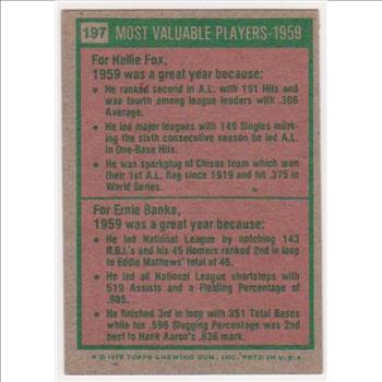 1975 Topps Nellie Fox/Ernie Banks #197 Card - HOF'ers