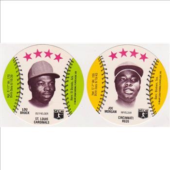 1976 Isaly's Disc Lou Brock + Joe Morgan Card Pair - HOF'ers