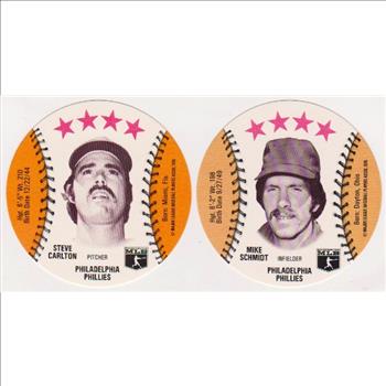 1976 Isaly's Disc Mike Schmidt + Steve Carlton Card Pair - HOF'ers