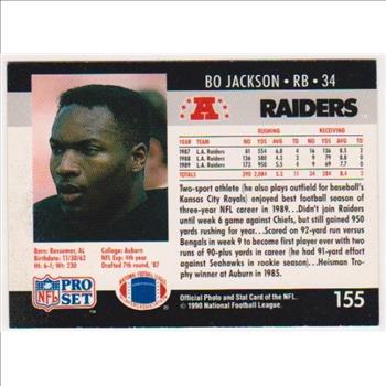 Wrong Front Error - Bo Jackson 1990 Pro Set Football Card