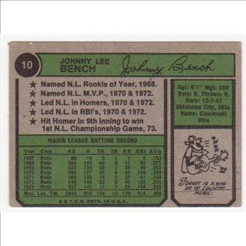 1974 Topps Johnny Bench #10 Card - HOF'er
