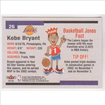 Kobe Bryant 2002-03 Fleer Platinum #26 Card