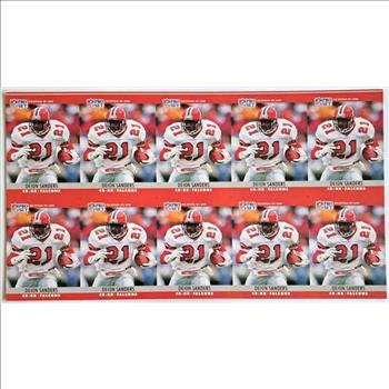 Uncut Sheet - 1990 Pro Set Deion Sanders #36 Ten Card Sheet
