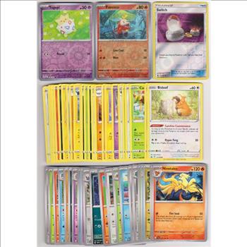 50 Different Pokemon Trading Cards w/ 3 REVERSE HOLOS + More