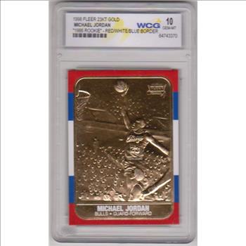 Graded Gem Mint 10 - Michael Jordan 1998 Fleer '86 Rookie Style Red/White/Blue Border 23 Kt Gold Card
