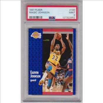 Graded PSA Mint 9 - Magic Johnson 1991-92 Fleer #100 Card