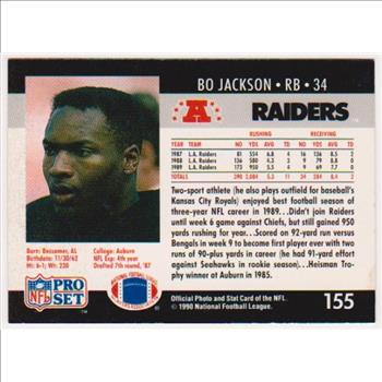 Wrong Front Error - Bo Jackson 1990 Pro Set Football Card