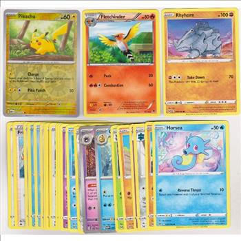 25 Different Pokemon Trading Cards w/ Pikachu REVERSE HOLO + More