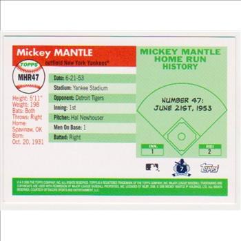 Mickey Mantle '55 Topps Style HR #47 2006 Topps #MHR47 Insert Card