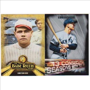 Babe Ruth + Lou Gehrig Baseball Card Pair