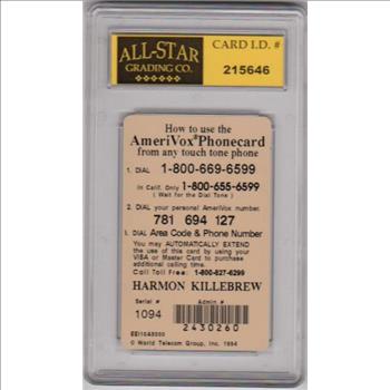 Graded 10 - Harmon Killebrew 1994 Amerivox $10 Phone Card
