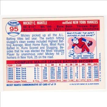 Mickey Mantle 1957 Topps #95 Commemorative Card - 1996 Topps #7 of 19 Insert Card