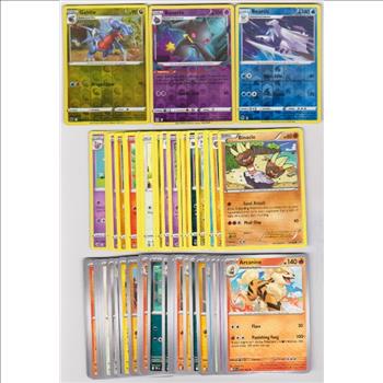 50 Different Pokemon Trading Cards w/ 3 REVERSE HOLOS + More