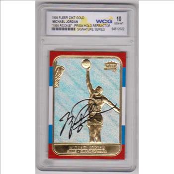 Graded Gem Mint 10 - Michael Jordan 1998 Fleer '86 Rookie Prism Holo Refractor 23 Kt Gold Card