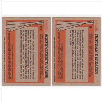 1987 Topps Nestle Roberto Clemente #27 + Tris Speaker #6 Card Pair - HOF'ers