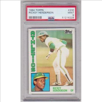 Graded PSA Mint 9 - Rickey Henderson 1984 Topps #230 Card