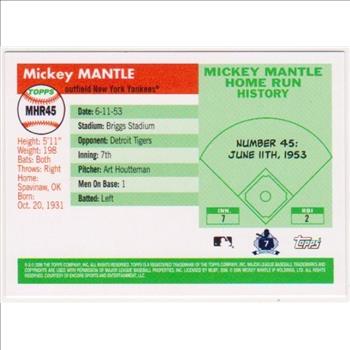Mickey Mantle '55 Topps Style HR #45 2006 Topps #MHR45 Insert Card