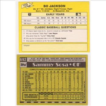 Rookies - Bo Jackson 1987 Classic + Sammy Sosa 1990 Topps Rookie Pair