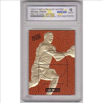Graded Gem Mint 10 - Michael Jordan 1996-97 Fleer Ultra Court Masters Feel The Game 23 Kt Gold Card
