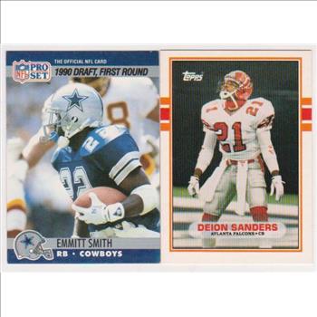 1991 Wild Card 1990 Pro Set Emmitt Smith #685 + 1989 Topps Deion Sanders #30T Rookie Card Pair