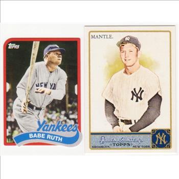 Babe Ruth + Mickey Mantle Baseball Card Pair