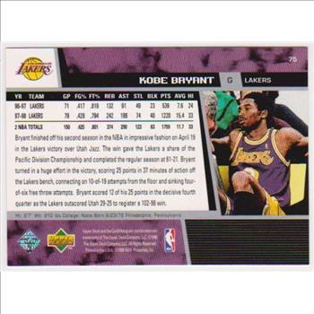 Kobe Bryant 1998-99 Upper Deck Game Dated #75 Card