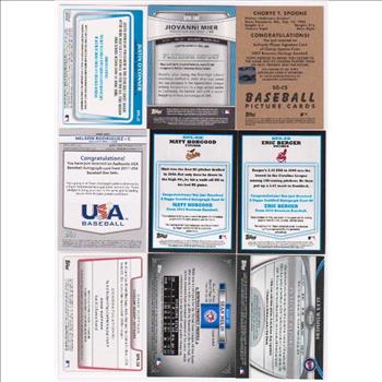 9 Different Certified Autographed Rookie Baseball Insert Cards