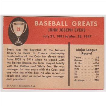 1961 Fleer Johnny Evers #23 Card - HOF'er