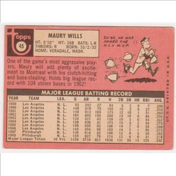 1969 Topps Maury Wills #45 Card