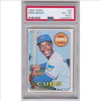 Graded PSA NM-MT 8 (OC) - Ernie Banks 1969 Topps #20 Card
